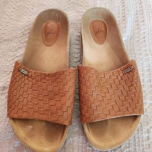 VELEZ Women’s Braided Leather Slides Brown Tan Artisan Flat Sandals Size 8/8.5